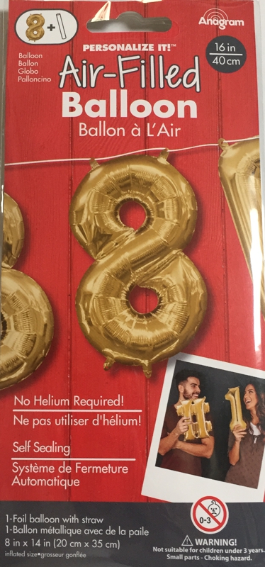 Balónek foliový narozeniny číslo 8 zlatý 35cm x 20cm